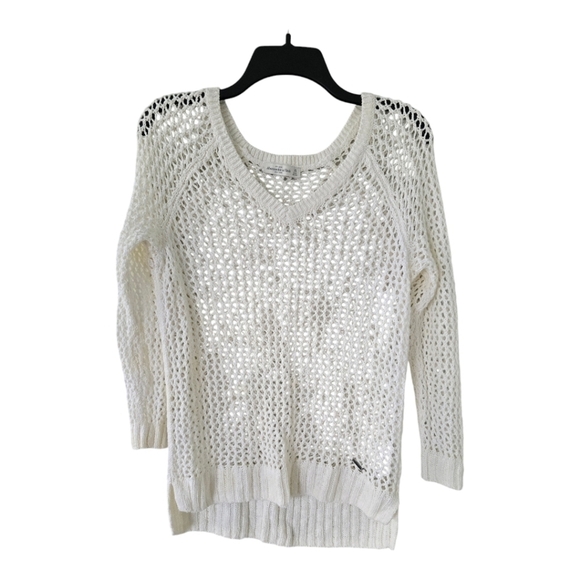 Abercrombie Fitch Sweater Womens XS White Open Knit Hi Low Oversized Excellent - Picture 1 of 10